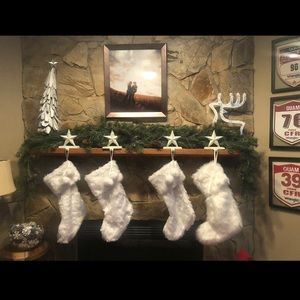 Faux fur tree skirt & stockings. 3 stockings match one is slightly different